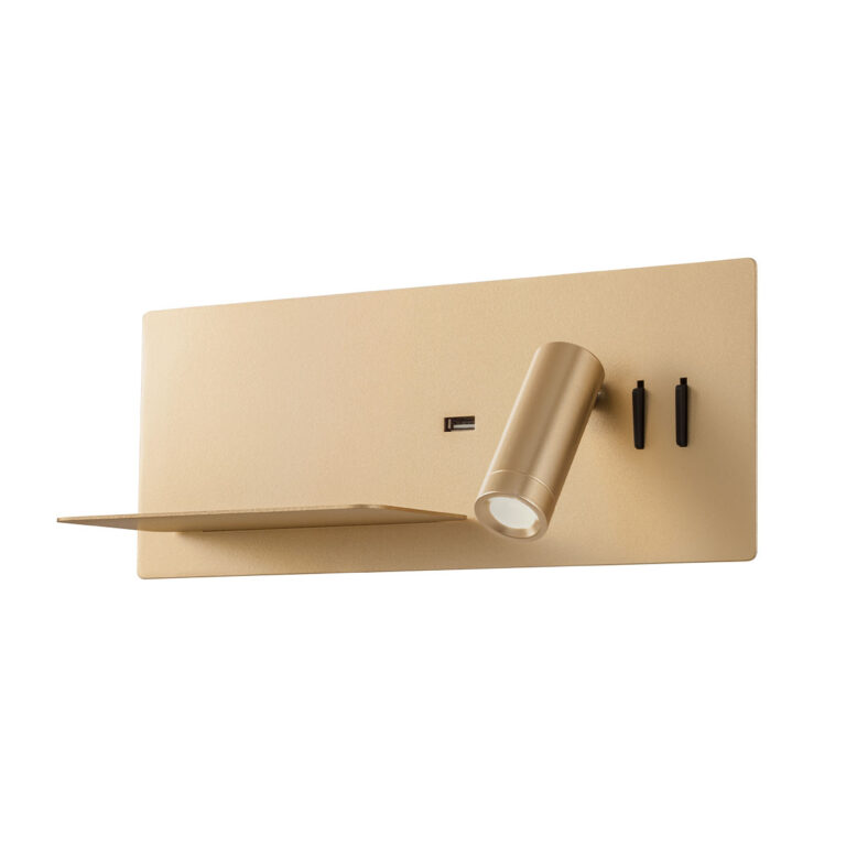 LISEUSE MATT GOLD MAIN GAUCHE AVEC CHARGEUR USB ET INTERRUPTEUR 8W + 3W - BLANC CHAUD