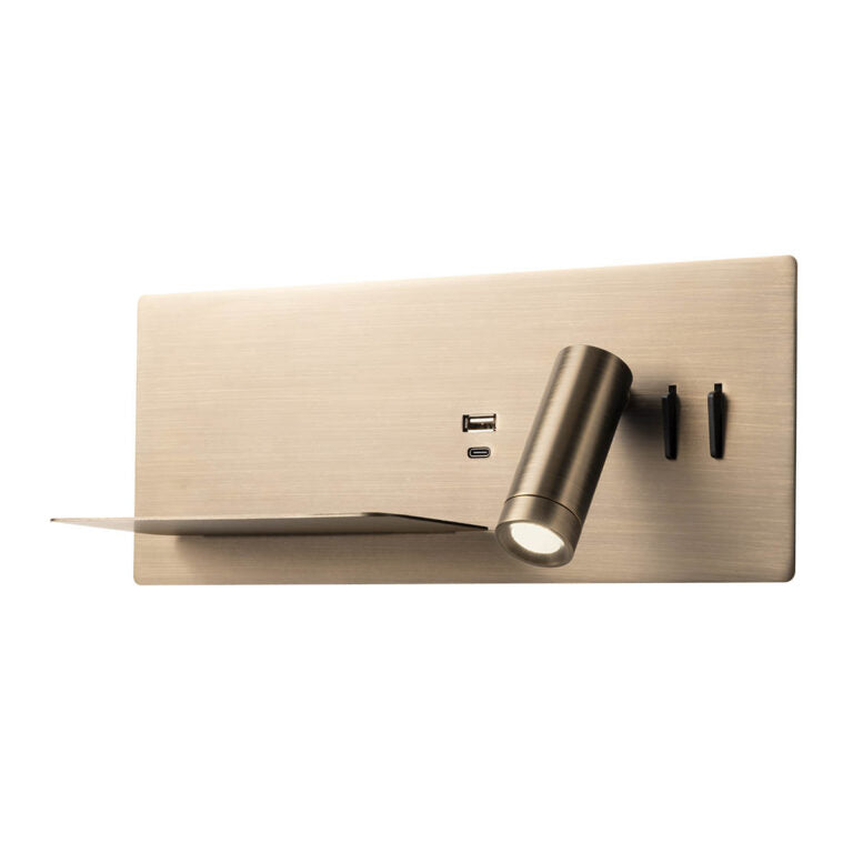 LISEUSE BRONZE MAIN GAUCHE AVEC CHARGEUR USB ET INTERRUPTEUR 8W + 3W - BLANC CHAUD