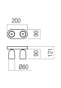 PLAFONNIER 2 PLACES NOIR MAT /ARGENT CAFÉ 16W 2700K